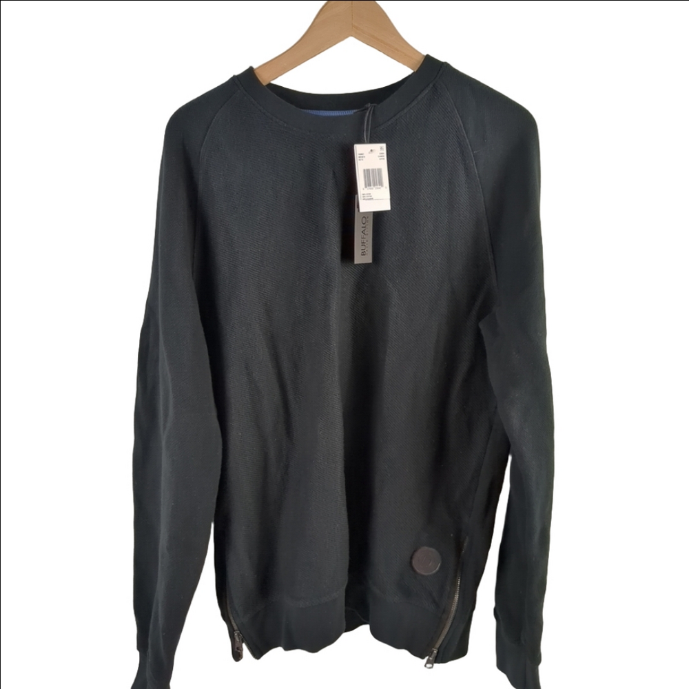 New Mens L Black David Bitton Buffalo Crewneck Sweater Pullover